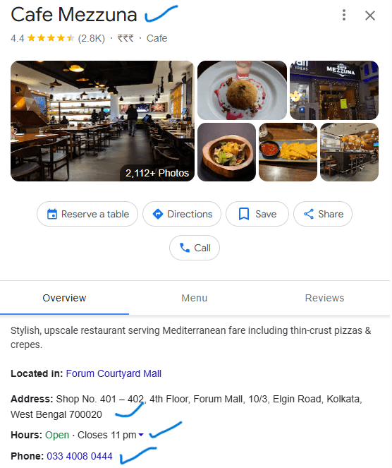 image showcasing online visibility and optimization of a restaurant profile.